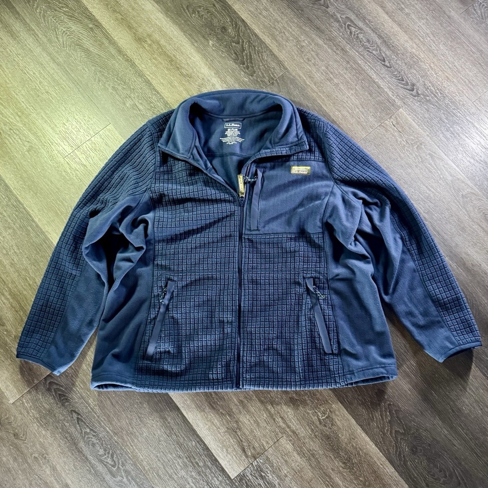 LL Bean Jacket Men 3XL Blue Mountain Classic Wind Proof Waffle Fleece Full Zip